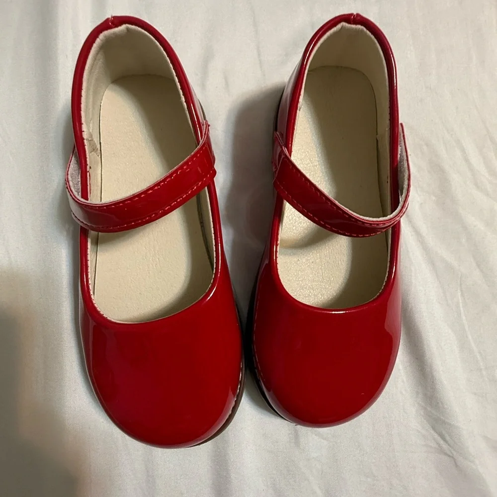 Girls Red Patent Mary Jane Dress Shoes with Adjustable Strap
